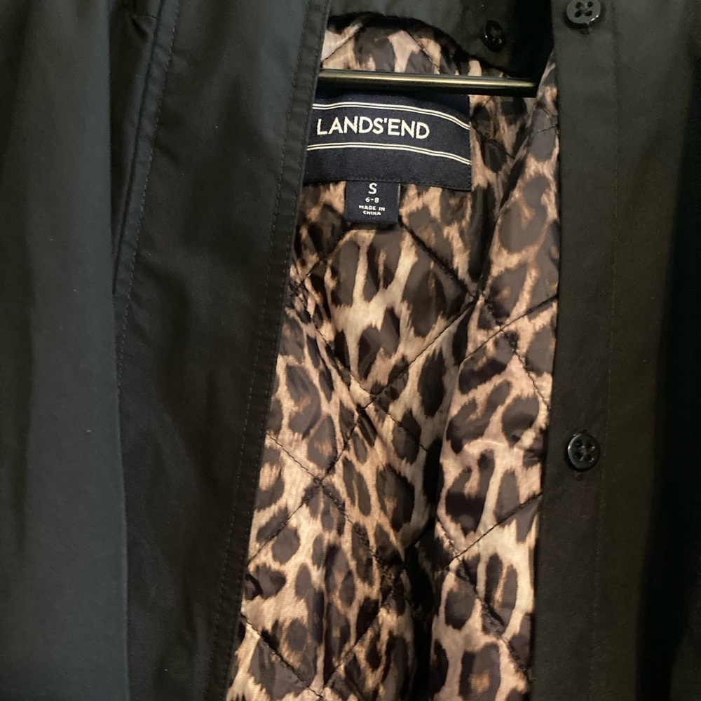 🍂🌻☔️Lands’ End Black and Leopard Print TrenchCoat/Rain Jacket - Picture 3 of 5